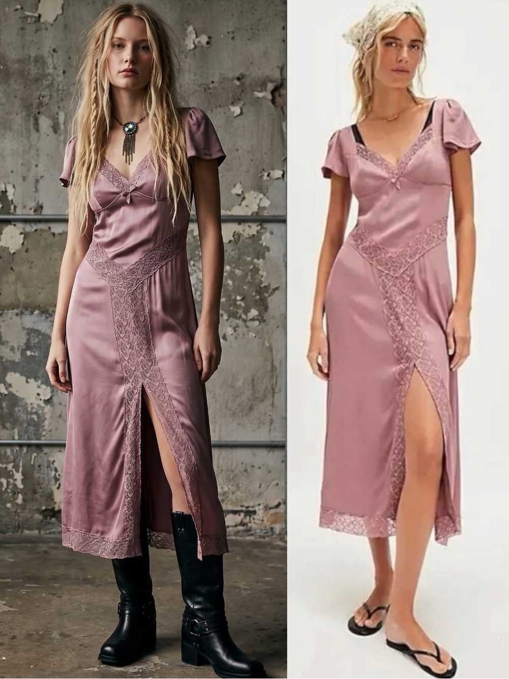 Free People Pink Skies Dainty Silky Lace Midi Dress in Nostalgia Rose XL